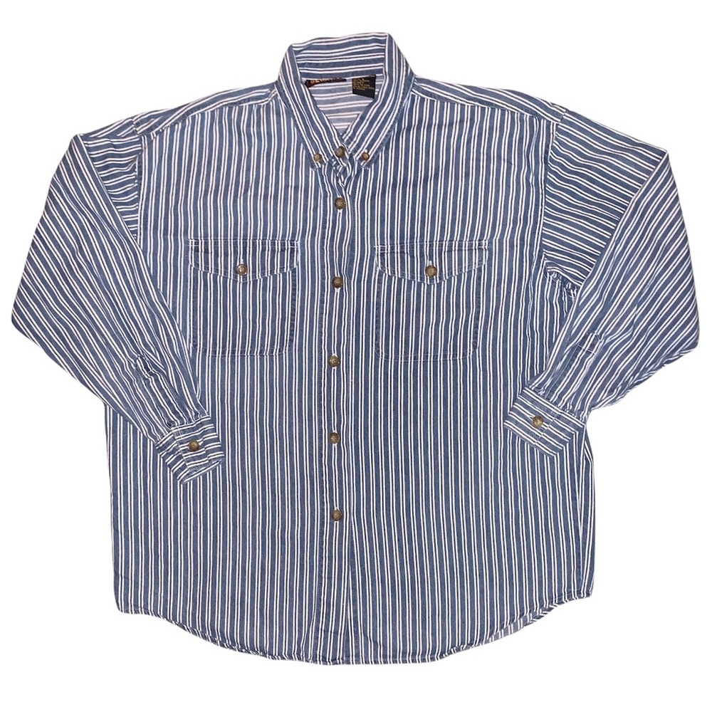 Vintage Y2K Blue & White Vertical Striped Button Up Shirt